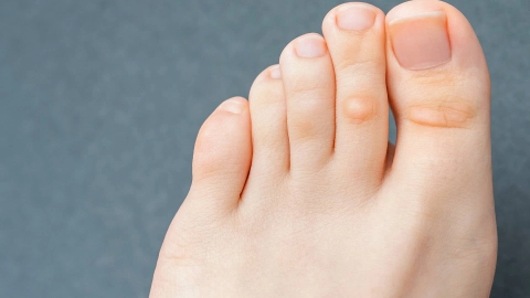 Ein Fuß, an dessen Zeh sich ein Hühnerauge andeutet